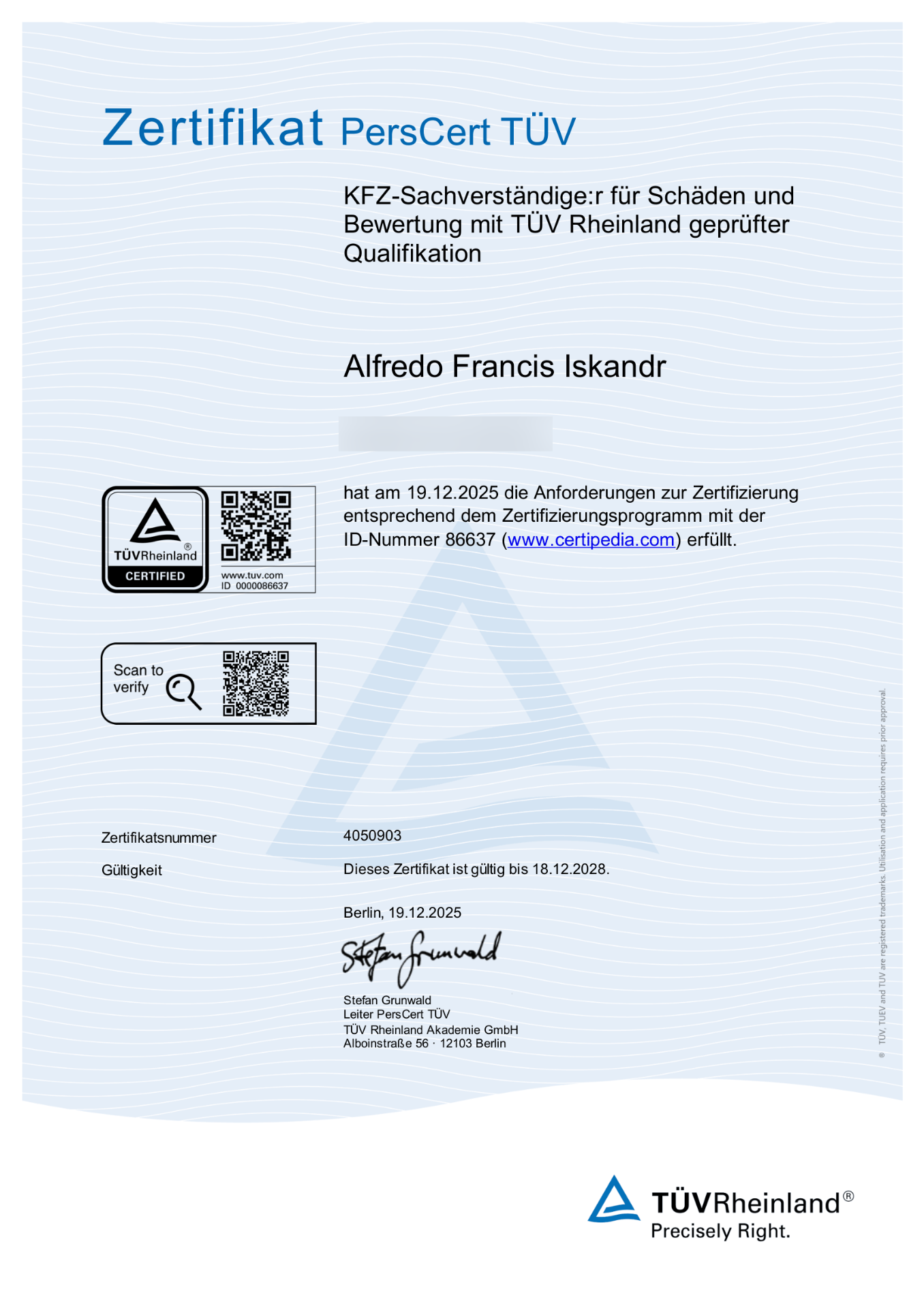 TÜV Rheinland Zertifikat
